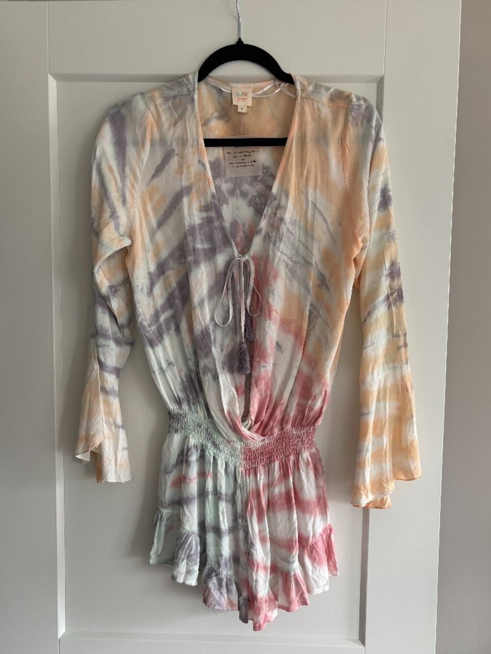 Surf Gypsy Tie Dye Romper Flare Sleeve Smocked Waist - Medium- New With Tags